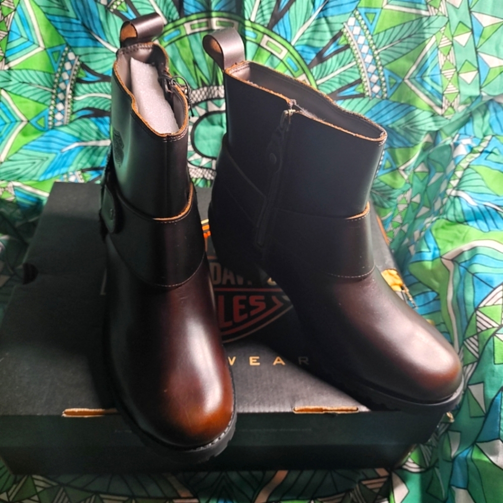 Women's Harley-Davidson Lalanne Harness Brown Leather Boots Sz. 8.5